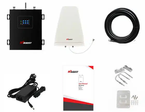 Conteúdo do kit do repetidor HiBoost Hi20-6S-PLUS